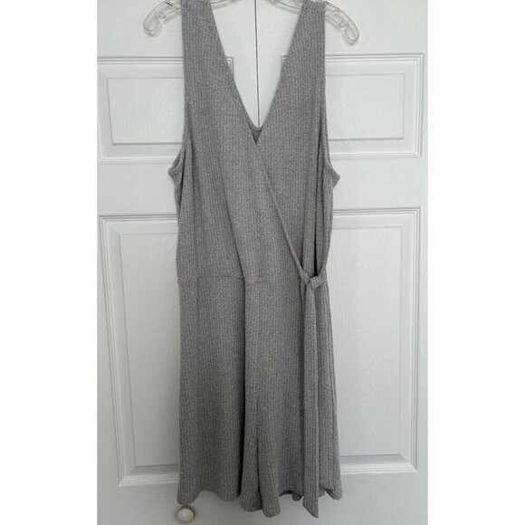 Heatherly Pants - HEATHERLY-Stitch Fix Rib Knit Romper Surplice Neck Faux Wrap Gray Plus Size 3X